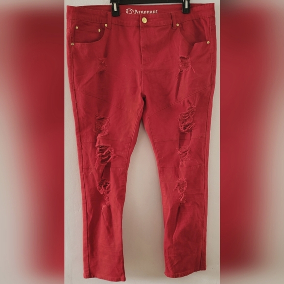 Arganaut Red Ultra Slim Fit Big Tall Ripped Distressed Destroyed Jeans 42 42x32 - Picture 1 of 9
